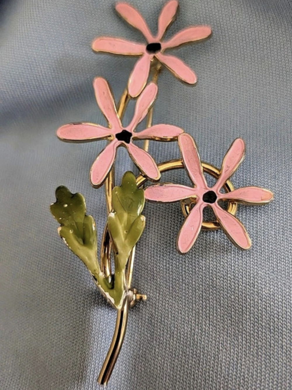 Vintage Floral Flower Brooch in Pink & Green